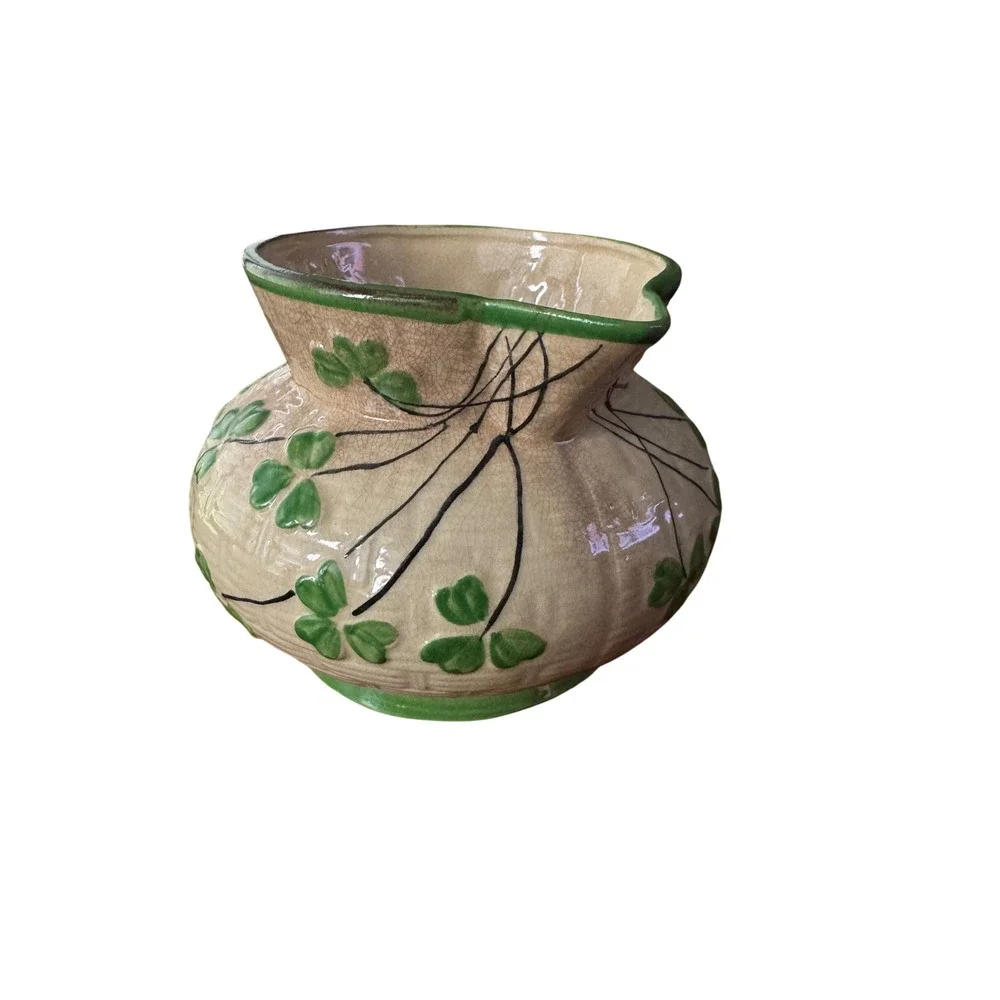 Vintage Hand Painted Hotta Yu Shoten  Japan 1930's Shamrock Basketweave Pitcher